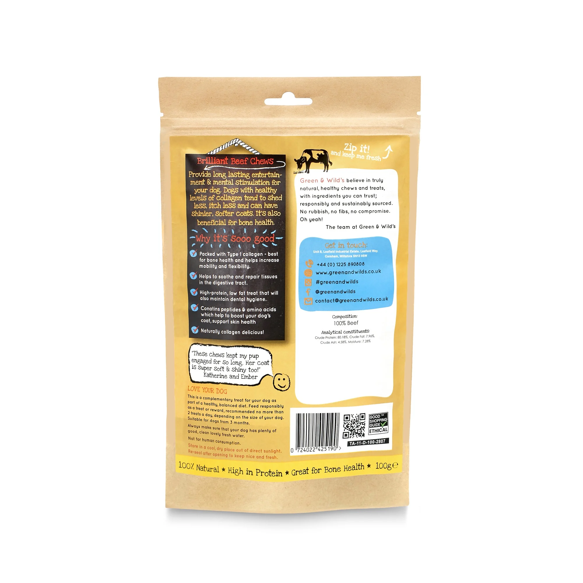 Green & Wilds Brilliant Beef Collagen Chews - 100g - Image 3