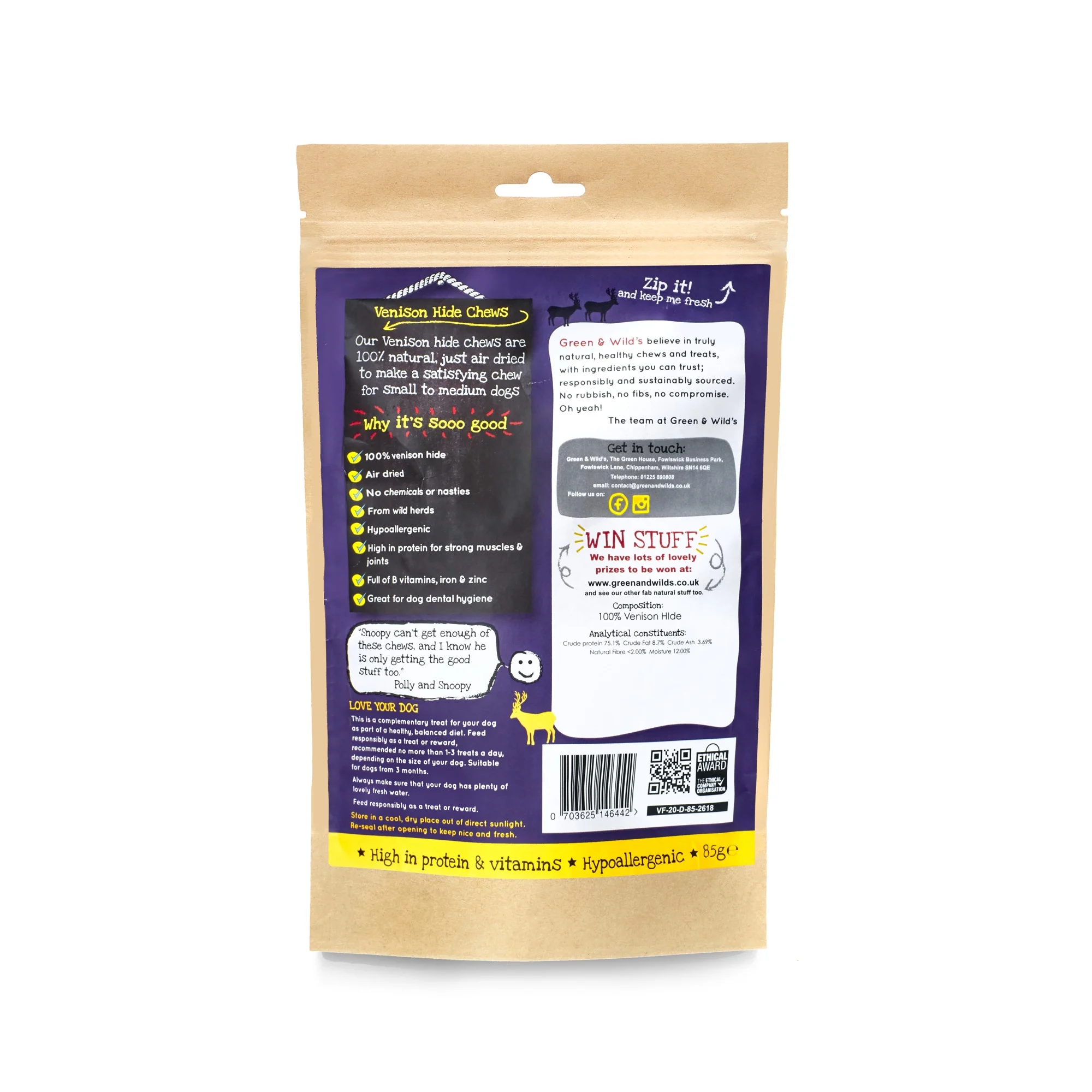 Green & Wilds Venison Hide Chews - 85g - Image 3